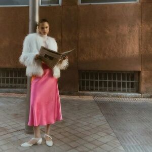 Forever 21 Hot Pink Satin Midi Skirt